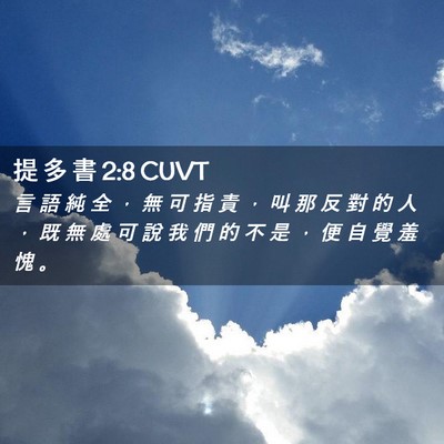 Picture 02 - 提 多 書 2:8 CUVT - 言 語 純 全 ， 無 可 指 責 ， 叫 那 - Bible Verse Picture