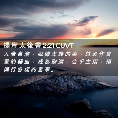 Picture 02 - 提 摩 太 後 書 2:21 CUVT - 人 若 自 潔 ， 脫 離 卑 賤 的 事 ， - Bible Verse Picture