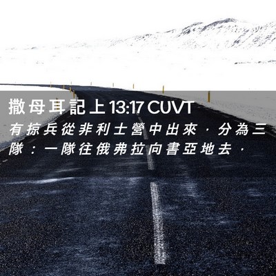 Picture 02 - 撒 母 耳 記 上 13:17 CUVT - 有 掠 兵 從 非 利 士 營 中 出 來 ， - Bible Verse Picture
