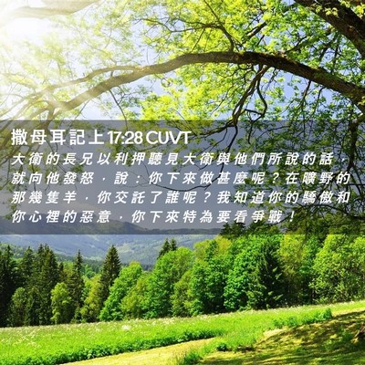 Picture 02 - 撒 母 耳 記 上 17:28 CUVT - 大 衛 的 長 兄 以 利 押 聽 見 大 衛 - Bible Verse Picture
