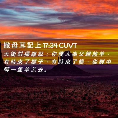 Picture 02 - 撒 母 耳 記 上 17:34 CUVT - 大 衛 對 掃 羅 說 ： 你 僕 人 為 父 - Bible Verse Picture