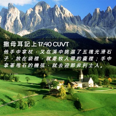 Picture 02 - 撒 母 耳 記 上 17:40 CUVT - 他 手 中 拿 杖 ， 又 在 溪 中 挑 選 - Bible Verse Picture