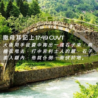 Picture 02 - 撒 母 耳 記 上 17:49 CUVT - 大 衛 用 手 從 囊 中 掏 出 一 塊 石 - Bible Verse Picture