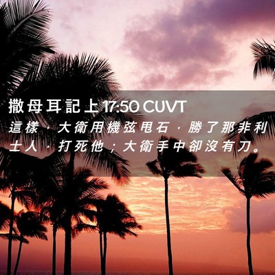 Picture 02 - 撒 母 耳 記 上 17:50 CUVT - 這 樣 ， 大 衛 用 機 弦 甩 石 ， 勝 - Bible Verse Picture