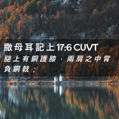 Picture 02 - 撒 母 耳 記 上 17:6 CUVT - 腿 上 有 銅 護 膝 ， 兩 肩 之 中 背 - Bible Verse Picture