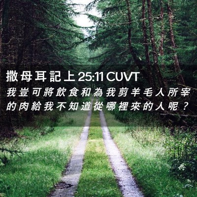 Picture 02 - 撒 母 耳 記 上 25:11 CUVT - 我 豈 可 將 飲 食 和 為 我 剪 羊 毛 - Bible Verse Picture