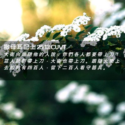 Picture 02 - 撒 母 耳 記 上 25:13 CUVT - 大 衛 向 跟 隨 他 的 人 說 ： 你 們 - Bible Verse Picture