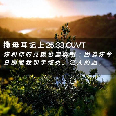 Picture 02 - 撒 母 耳 記 上 25:33 CUVT - 你 和 你 的 見 識 也 當 稱 讚 ； 因 - Bible Verse Picture