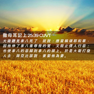 Picture 02 - 撒 母 耳 記 上 25:39 CUVT - 大 衛 聽 見 拿 八 死 了 ， 就 說 ： - Bible Verse Picture