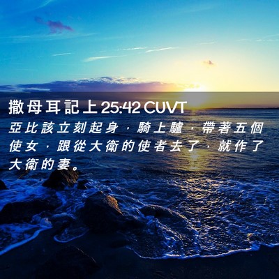 Picture 02 - 撒 母 耳 記 上 25:42 CUVT - 亞 比 該 立 刻 起 身 ， 騎 上 驢 ， - Bible Verse Picture