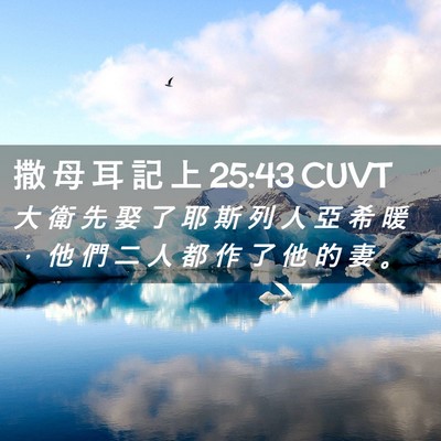 Picture 02 - 撒 母 耳 記 上 25:43 CUVT - 大 衛 先 娶 了 耶 斯 列 人 亞 希 暖 - Bible Verse Picture