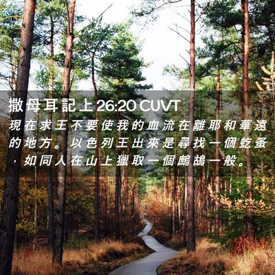 Picture 02 - 撒 母 耳 記 上 26:20 CUVT - 現 在 求 王 不 要 使 我 的 血 流 在 - Bible Verse Picture