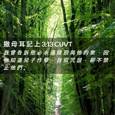Picture 02 - 撒 母 耳 記 上 3:13 CUVT - 我 曾 告 訴 他 必 永 遠 降 罰 與 他 - Bible Verse Picture