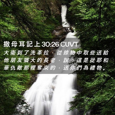 Picture 02 - 撒 母 耳 記 上 30:26 CUVT - 大 衛 到 了 洗 革 拉 ， 從 掠 物 中 - Bible Verse Picture