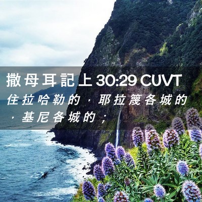 Picture 02 - 撒 母 耳 記 上 30:29 CUVT - 住 拉 哈 勒 的 ， 耶 拉 篾 各 城 的 - Bible Verse Picture
