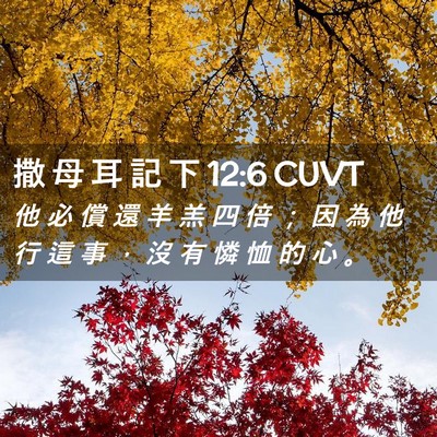 Picture 02 - 撒 母 耳 記 下 12:6 CUVT - 他 必 償 還 羊 羔 四 倍 ； 因 為 他 - Bible Verse Picture