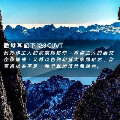 Picture 02 - 撒 母 耳 記 下 12:8 CUVT - 我 將 你 主 人 的 家 業 賜 給 你 ， - Bible Verse Picture