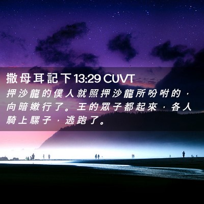 Picture 02 - 撒 母 耳 記 下 13:29 CUVT - 押 沙 龍 的 僕 人 就 照 押 沙 龍 所 - Bible Verse Picture