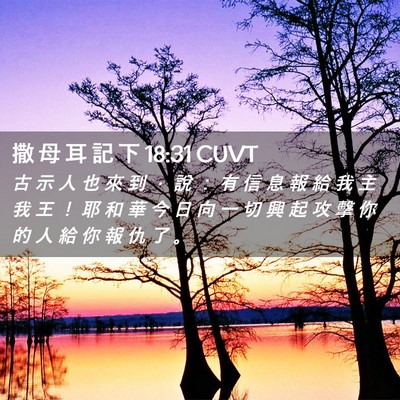 Picture 02 - 撒 母 耳 記 下 18:31 CUVT - 古 示 人 也 來 到 ， 說 ： 有 信 息 - Bible Verse Picture