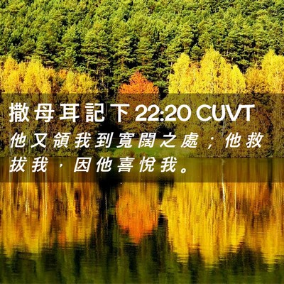 Picture 02 - 撒 母 耳 記 下 22:20 CUVT - 他 又 領 我 到 寬 闊 之 處 ； 他 救 - Bible Verse Picture