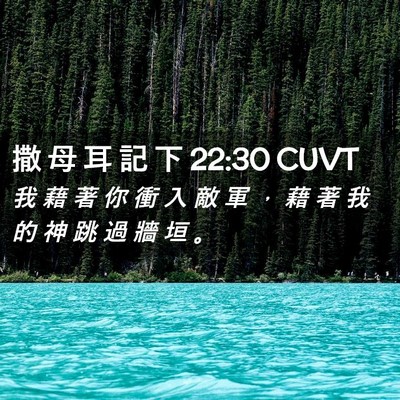 Picture 02 - 撒 母 耳 記 下 22:30 CUVT - 我 藉 著 你 衝 入 敵 軍 ， 藉 著 我 - Bible Verse Picture