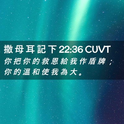 Picture 02 - 撒 母 耳 記 下 22:36 CUVT - 你 把 你 的 救 恩 給 我 作 盾 牌 ； - Bible Verse Picture