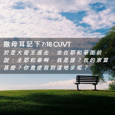Picture 02 - 撒 母 耳 記 下 7:18 CUVT - 於 是 大 衛 王 進 去 ， 坐 在 耶 和 - Bible Verse Picture