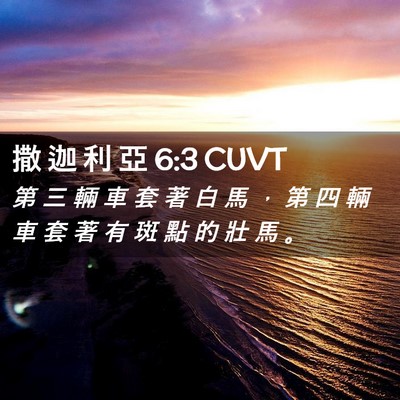 Picture 02 - 撒 迦 利 亞 6:3 CUVT - 第 三 輛 車 套 著 白 馬 ， 第 四 輛 - Bible Verse Picture