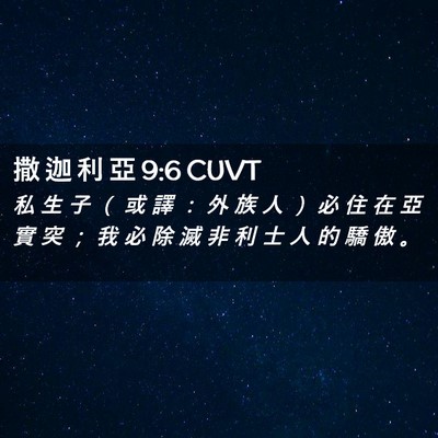 Picture 02 - 撒 迦 利 亞 9:6 CUVT - 私 生 子 （ 或 譯 ： 外 族 人 ） 必 - Bible Verse Picture