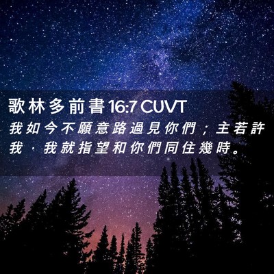 Picture 02 - 歌 林 多 前 書 16:7 CUVT - 我 如 今 不 願 意 路 過 見 你 們 ； - Bible Verse Picture