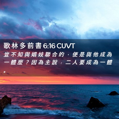 Picture 02 - 歌 林 多 前 書 6:16 CUVT - 豈 不 知 與 娼 妓 聯 合 的 ， 便 是 - Bible Verse Picture