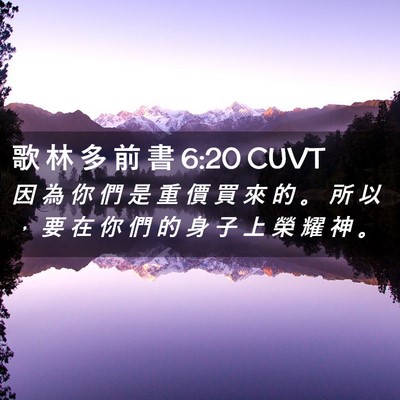 Picture 02 - 歌 林 多 前 書 6:20 CUVT - 因 為 你 們 是 重 價 買 來 的 。 所 - Bible Verse Picture