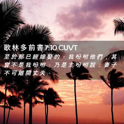 Picture 02 - 歌 林 多 前 書 7:10 CUVT - 至 於 那 已 經 嫁 娶 的 ， 我 吩 咐 - Bible Verse Picture