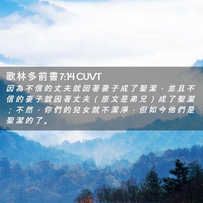 Picture 02 - 歌 林 多 前 書 7:14 CUVT - 因 為 不 信 的 丈 夫 就 因 著 妻 子 - Bible Verse Picture