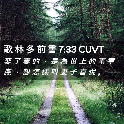 Picture 02 - 歌 林 多 前 書 7:33 CUVT - 娶 了 妻 的 ， 是 為 世 上 的 事 罣 - Bible Verse Picture