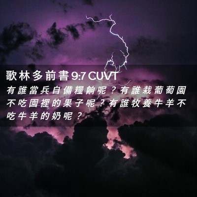 Picture 02 - 歌 林 多 前 書 9:7 CUVT - 有 誰 當 兵 自 備 糧 餉 呢 ？ 有 誰 - Bible Verse Picture