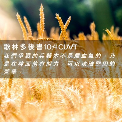 Picture 02 - 歌 林 多 後 書 10:4 CUVT - 我 們 爭 戰 的 兵 器 本 不 是 屬 血 - Bible Verse Picture