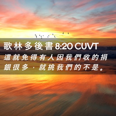 Picture 02 - 歌 林 多 後 書 8:20 CUVT - 這 就 免 得 有 人 因 我 們 收 的 捐 - Bible Verse Picture