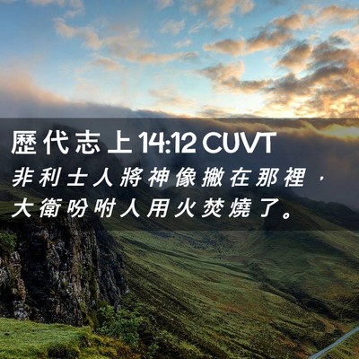 Picture 02 - 歷 代 志 上 14:12 CUVT - 非 利 士 人 將 神 像 撇 在 那 裡 ， - Bible Verse Picture