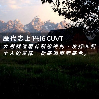 Picture 02 - 歷 代 志 上 14:16 CUVT - 大 衛 就 遵 著 神 所 吩 咐 的 ， 攻 - Bible Verse Picture