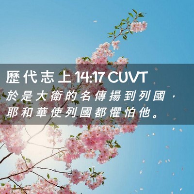 Picture 02 - 歷 代 志 上 14:17 CUVT - 於 是 大 衛 的 名 傳 揚 到 列 國 ， - Bible Verse Picture