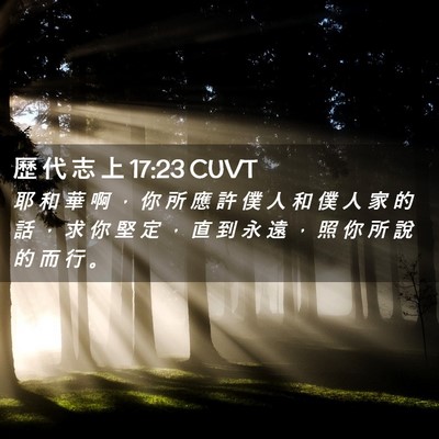 Picture 02 - 歷 代 志 上 17:23 CUVT - 耶 和 華 啊 ， 你 所 應 許 僕 人 和 - Bible Verse Picture
