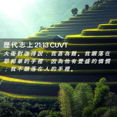 Picture 02 - 歷 代 志 上 21:13 CUVT - 大 衛 對 迦 得 說 ： 我 甚 為 難 。 - Bible Verse Picture