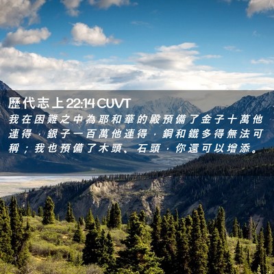 Picture 02 - 歷 代 志 上 22:14 CUVT - 我 在 困 難 之 中 為 耶 和 華 的 殿 - Bible Verse Picture