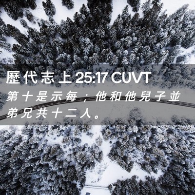 Picture 02 - 歷 代 志 上 25:17 CUVT - 第 十 是 示 每 ； 他 和 他 兒 子 並 - Bible Verse Picture