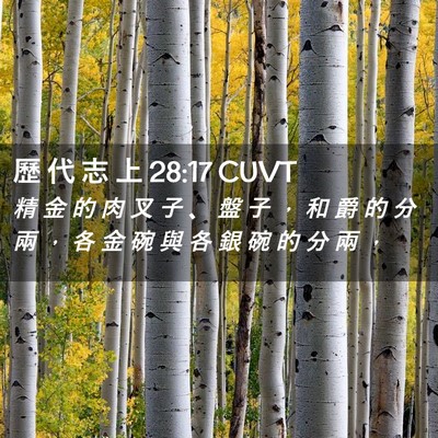 Picture 02 - 歷 代 志 上 28:17 CUVT - 精 金 的 肉 叉 子 、 盤 子 ， 和 爵 - Bible Verse Picture
