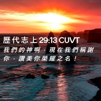 Picture 02 - 歷 代 志 上 29:13 CUVT - 我 們 的 神 啊 ， 現 在 我 們 稱 謝 - Bible Verse Picture