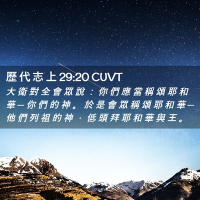 Picture 02 - 歷 代 志 上 29:20 CUVT - 大 衛 對 全 會 眾 說 ： 你 們 應 當 - Bible Verse Picture