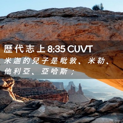 Picture 02 - 歷 代 志 上 8:35 CUVT - 米 迦 的 兒 子 是 毗 敦 、 米 勒 、 - Bible Verse Picture