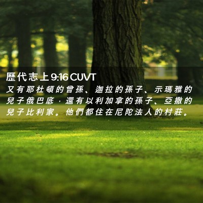 Picture 02 - 歷 代 志 上 9:16 CUVT - 又 有 耶 杜 頓 的 曾 孫 、 迦 拉 的 - Bible Verse Picture